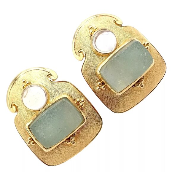 Rare! Vintage Paula Crevoshay 18k Gold Smithsonite Moonstone Earrings OOAK - Picture 9 of 11